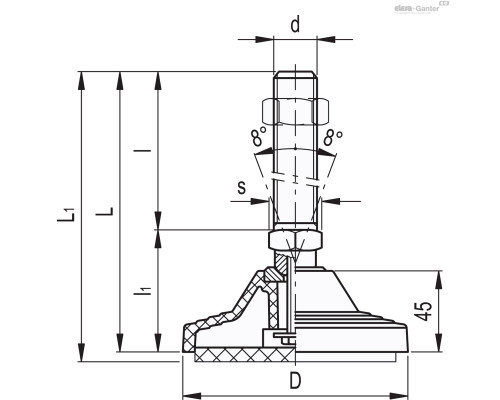 Регулируемая опора LV.A-125-ACV-AS-M24x186 (310935) ELESA+GANTER