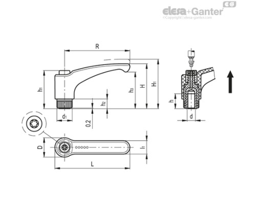 Регулируемая ручка ERX.78 AV B-M10-C2 (233158-C2) ELESA+GANTER