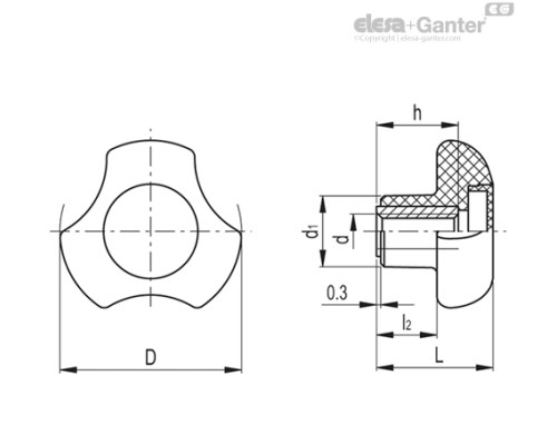 Лепестковая поворотная ручка VTT.32-C-B-M8-C17 (167717-C17) ELESA+GANTER Лепестковая поворотная ручка VTT.32-C-B-M8-C17 (167717-C17) ELESA+GANTER