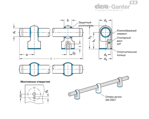 Трубчатая ручка GN 3330-NI-40-600-MT-T ELESA+GANTER