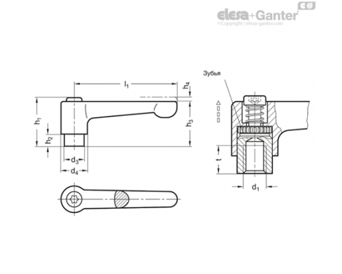 Плоская регулируемая ручка рычажного типа GN 302.2-22-M4-SW ELESA+GANTER