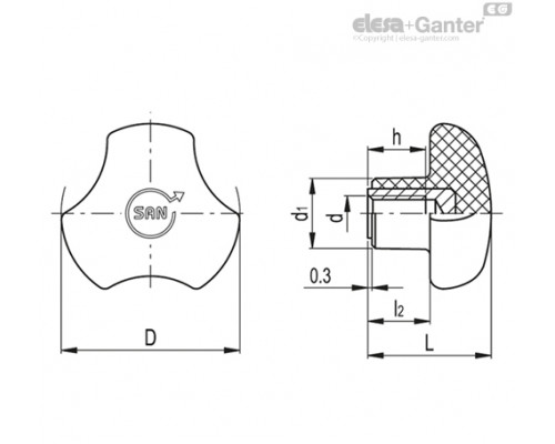 Ручка цельнолитая VTT.50-SST-M10-SAN-C16 (153297-C16) ELESA+GANTER