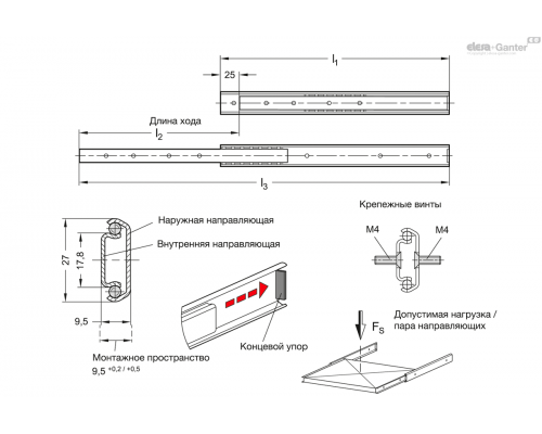 Направляющие GN 1400-500-A-1-ZB ELESA+GANTER