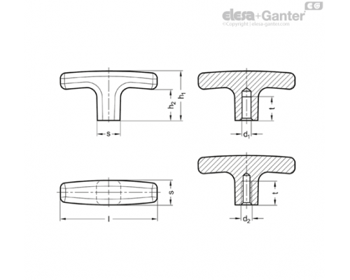 Т-образная ручка GN 563.2-80-B8-SR ELESA+GANTER