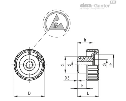 Ручка с рифлением BT.16 FP-M5-ESD-C (154132) ELESA+GANTER