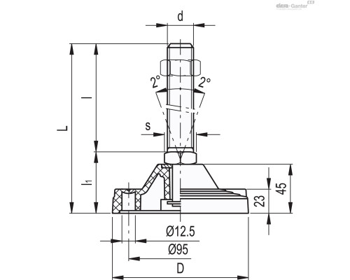 Регулируемая опора LV.F-125-APS-M20x95 (313961) ELESA+GANTER