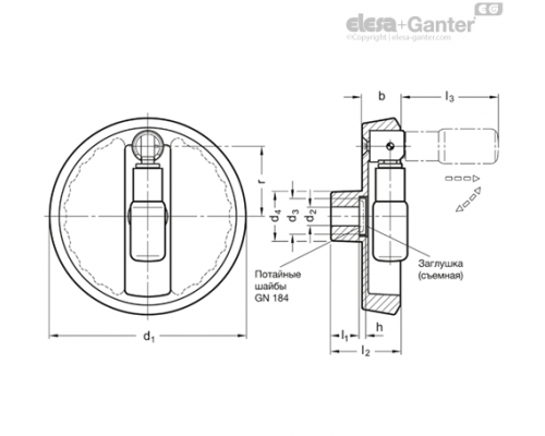 Маховик с откидной ручкой GN 923.7-200-K20-R-SW ELESA+GANTER
