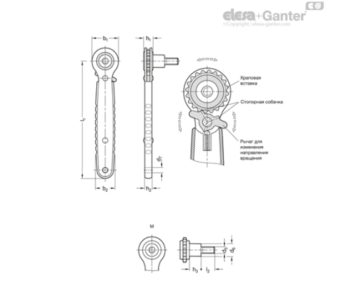 Ключ с трещоткой GN 318-178-M12-50-C ELESA+GANTER