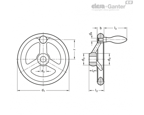Маховик GN 950.6-160-*14-F ELESA+GANTER