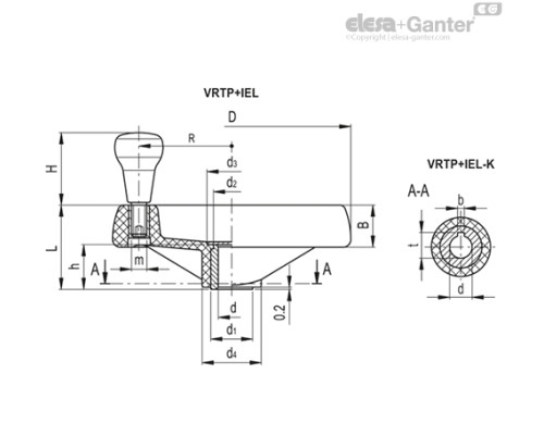 Маховик со спицами VRTP.250+IEL-A20 (78926-R) ELESA+GANTER