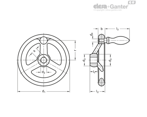 Маховик DIN 950-GG-400-K34-D ELESA+GANTER Маховик DIN 950-GG-400-K34-D ELESA+GANTER