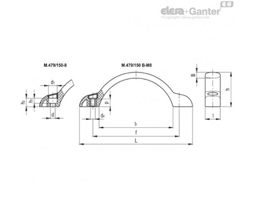 Мостовидная ручка M.479/150 B-M8-C2 (37466-C2) ELESA+GANTER