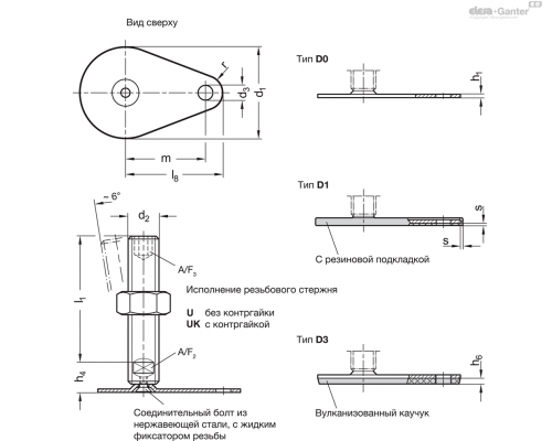 Регулируемая опора GN 43-80-M20-100-D1-UK ELESA+GANTER