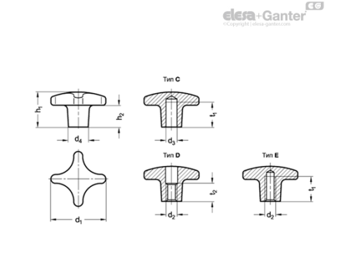 Ручка DIN 6335-AL-32-M6-E-MT ELESA+GANTER