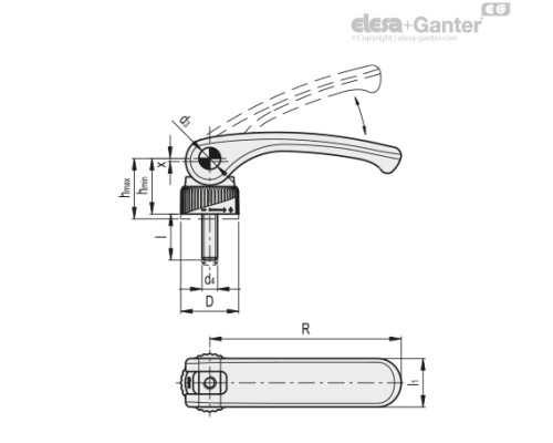 Шарнирная ручка LAC.80-SST-p-M6x50-R (33666) ELESA+GANTER