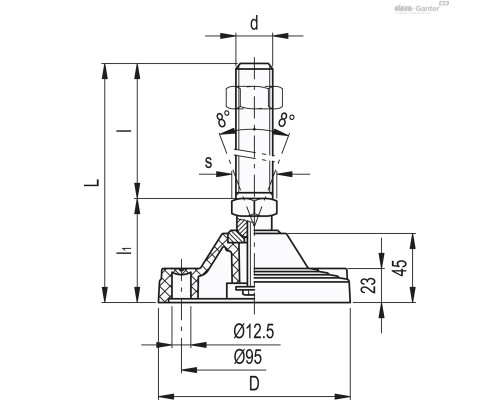 Регулируемая опора LV.F-125-ACV-M24x136 (313931) ELESA+GANTER