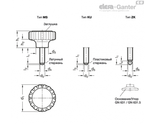 Винт с накаткой GN 7336.5-34-M6-15-* ELESA+GANTER