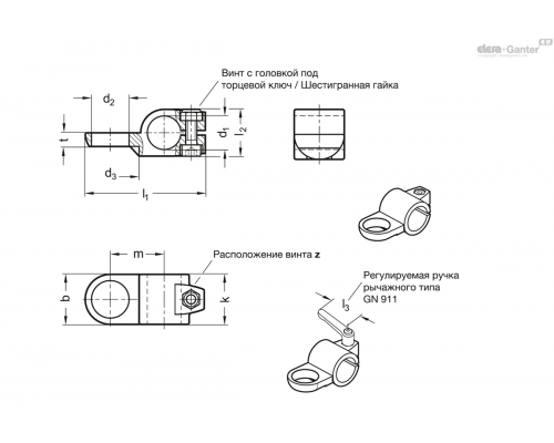 Держатель GN 278.4-B30-B30-2-SW ELESA+GANTER