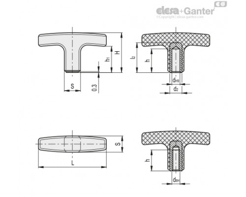 Т-образная ручка L.652/80 B-M10-C6 (32457) ELESA+GANTER