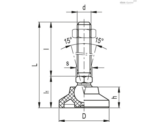 Регулируемая опора LS.A-60-24-AS-SST-M24x198-VD (188575) ELESA+GANTER