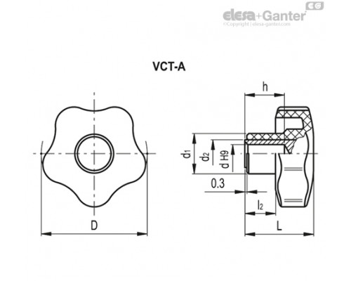 Лепестковая поворотная ручка VCT.63 A-8-C2 (70001-C2) ELESA+GANTER