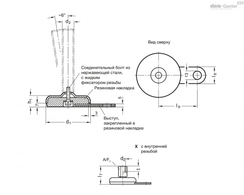 Регулируемая опора GN 32-60-M10-44-A5-X ELESA+GANTER