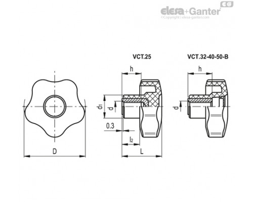 Лепестковая поворотная ручка VCT.40 AE-V0 B-M8 (150564) ELESA+GANTER