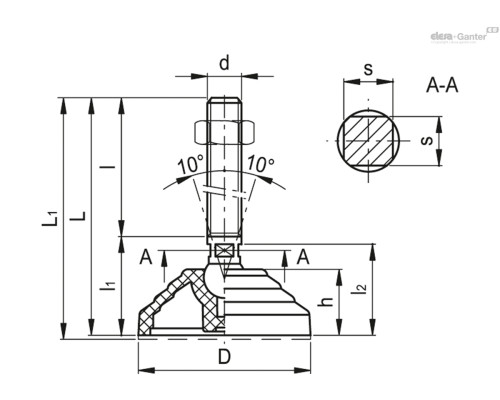 Регулируемая опора LVQ.A-100-14-AS-SST-M16x68 (329851) ELESA+GANTER