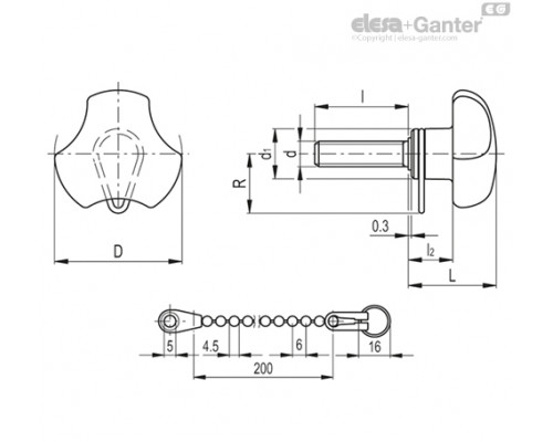 Цельнолитая лепестковая ручка VTT.25-p-M5x16-LP (168152) ELESA+GANTER