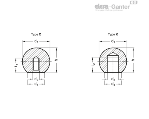 Шарообразная ручка DIN 319-NI-16-M4-C ELESA+GANTER