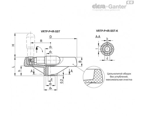 Маховик монолитный со спицами VRTP.200-P+IR-SST-20 (79323-R) ELESA+GANTER