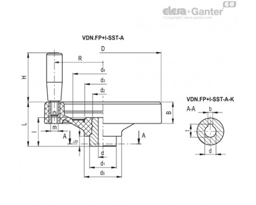 Маховичок цельнолитый VDN.250 FP+I-SST-A24 (73775-24) ELESA+GANTER