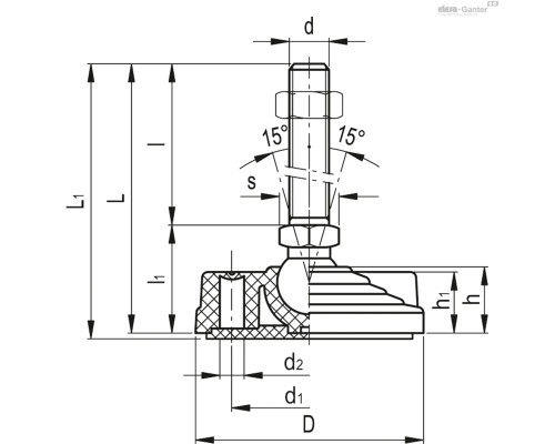 Регулируемая опора LV.F-100-14-AS-SST-M12x43-VD (186421) ELESA+GANTER