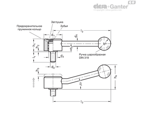 Плоская ручка рычажного типа GN 125.5-40-M12-25-D ELESA+GANTER