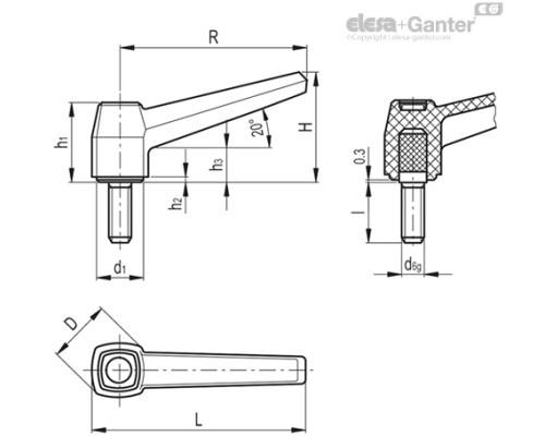Ручка рычажного типа MF.100 p-M12x50-C3 (39341-R-C3) ELESA+GANTER
