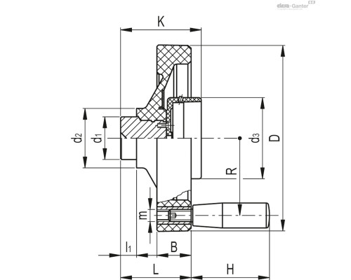 Маховик VDN.250-GXX5+I (CE.32121) ELESA+GANTER Маховик VDN.250-GXX5+I (CE.32121) ELESA+GANTER