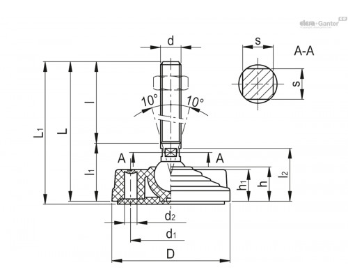 Регулируемая опора LVQ.F-100-14-AS-SST-M24x110-VD (186498) ELESA+GANTER