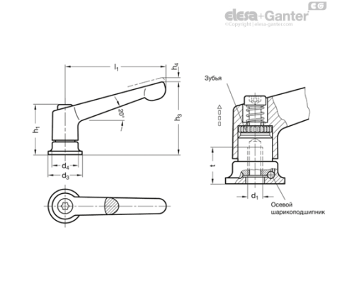Регулируемая ручка рычажного типа GN 300.4-63-M6-OS ELESA+GANTER Регулируемая ручка рычажного типа GN 300.4-63-M6-OS ELESA+GANTER