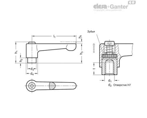 Плоская регулируемая ручка рычажного типа GN 302.1-30-B5-SW ELESA+GANTER