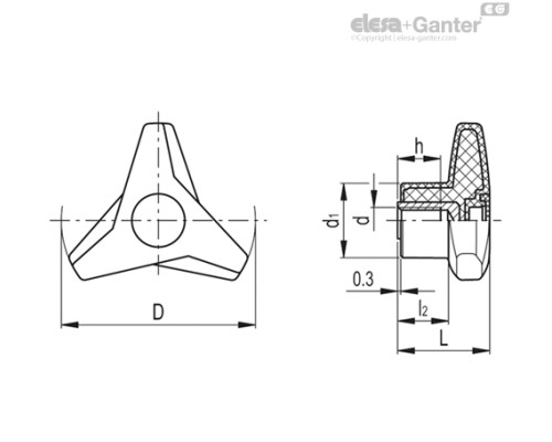 Трёхлепестковая ручка VB.839/63 B-M10-C9 (64636-C9) ELESA+GANTER