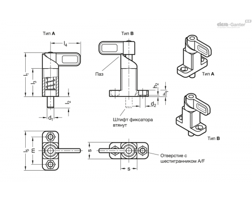 Пружинная защёлка GN 722.2-14-20-A-A4 ELESA+GANTER