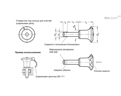 Штифт с шариковыми фиксаторами GN 113.10-5-10 ELESA+GANTER