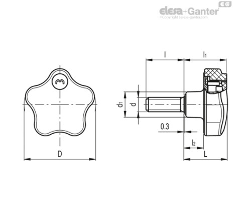 Лепестковая ручка с функцией защиты VLS.42-SST-p-M8x16 (76521) ELESA+GANTER