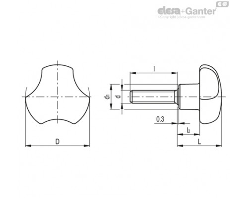 Цельнолитая лепестковая ручка VTT.32-SST-p-M6x30 CLEAN (151766) ELESA+GANTER
