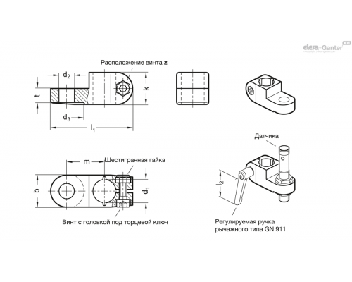Держатель GN 273.4-B14-B12-2-SW ELESA+GANTER