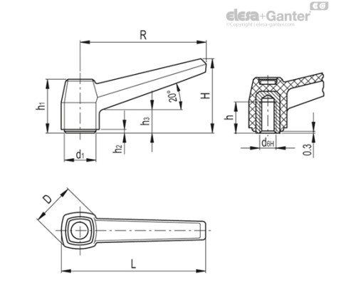 Ручка рычажного типа MF.40 B-M5-C3 (39041-R-C3) ELESA+GANTER