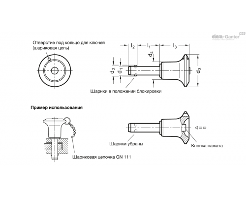 Штифт с шариковыми фиксаторами GN 113.9-5-60 ELESA+GANTER