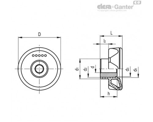 Ручка с углублениями с внутренней стороны ELK.56 FP-A-10-C2 (220416-C2) ELESA+GANTER