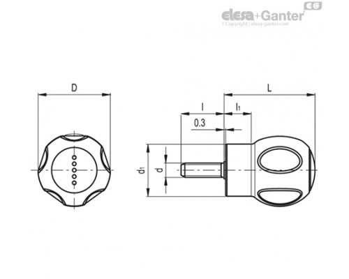 Грибовидная лепестковая ручка EBK.43 p-M10x50-SOFT-C1 (245151-C1) ELESA+GANTER