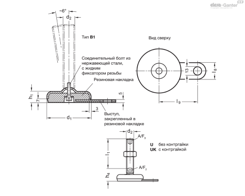 Регулируемая опора GN 33-100-M24-200-B1-UK ELESA+GANTER